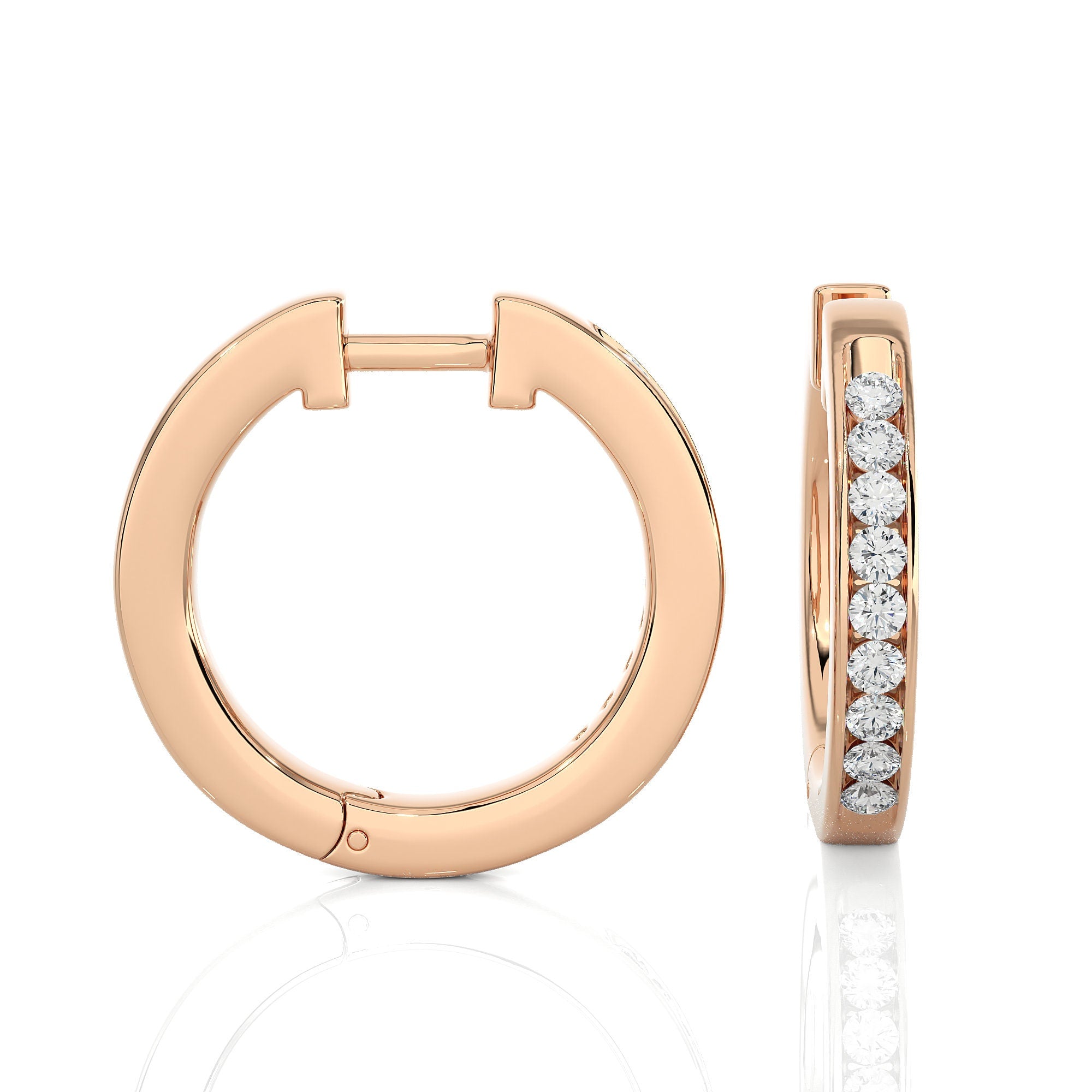 Hoop Earrings 14k Gold Round Diamond Channel Setting Huggie Hoop Earrings By Alikediamonds